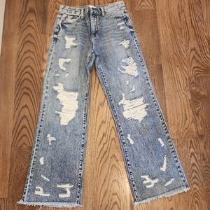 Petra 153 Heavily Distressed Wide Leg Raw Hem Jean Size 07/27